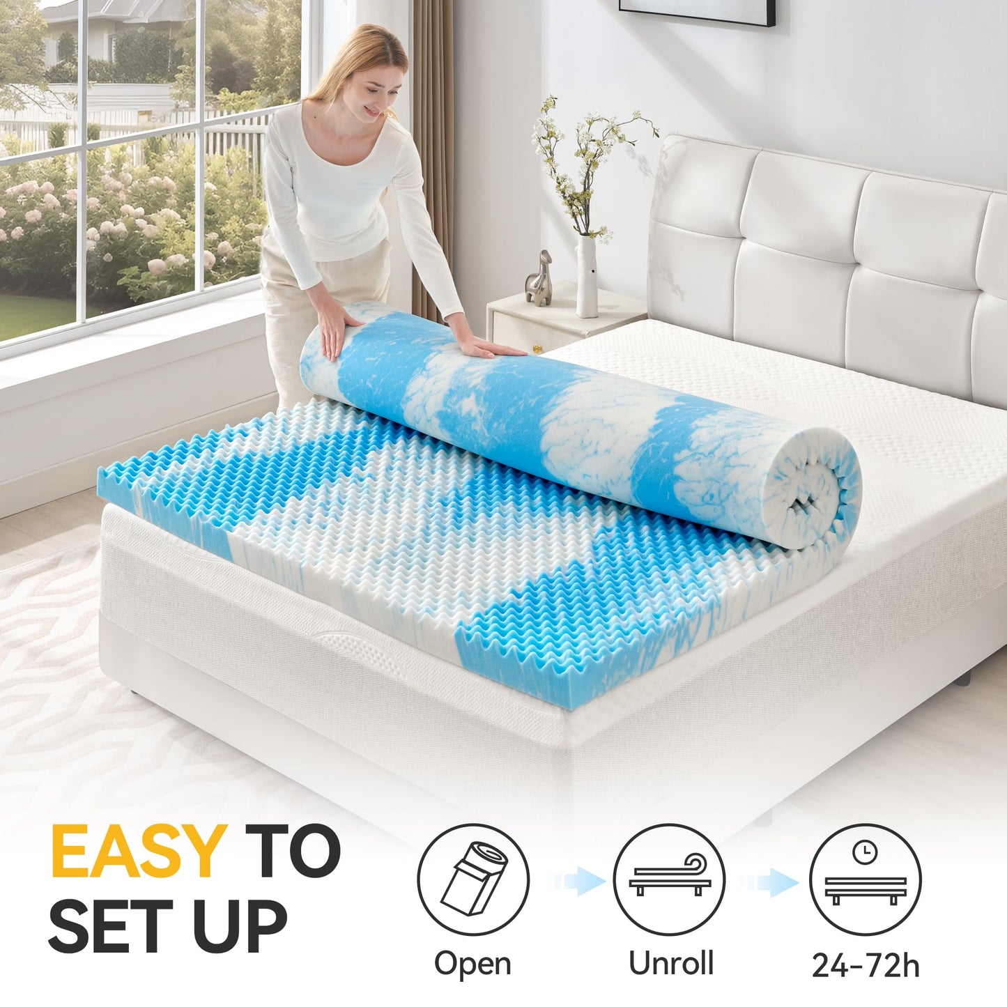 SINWEEK 2 Inch Egg Crate Memory Foam Mattress Topper Twin Size, Soft Mattress Pad for Back Pain Relief, Bed Topper, CertiPUR-US Certified, Blue