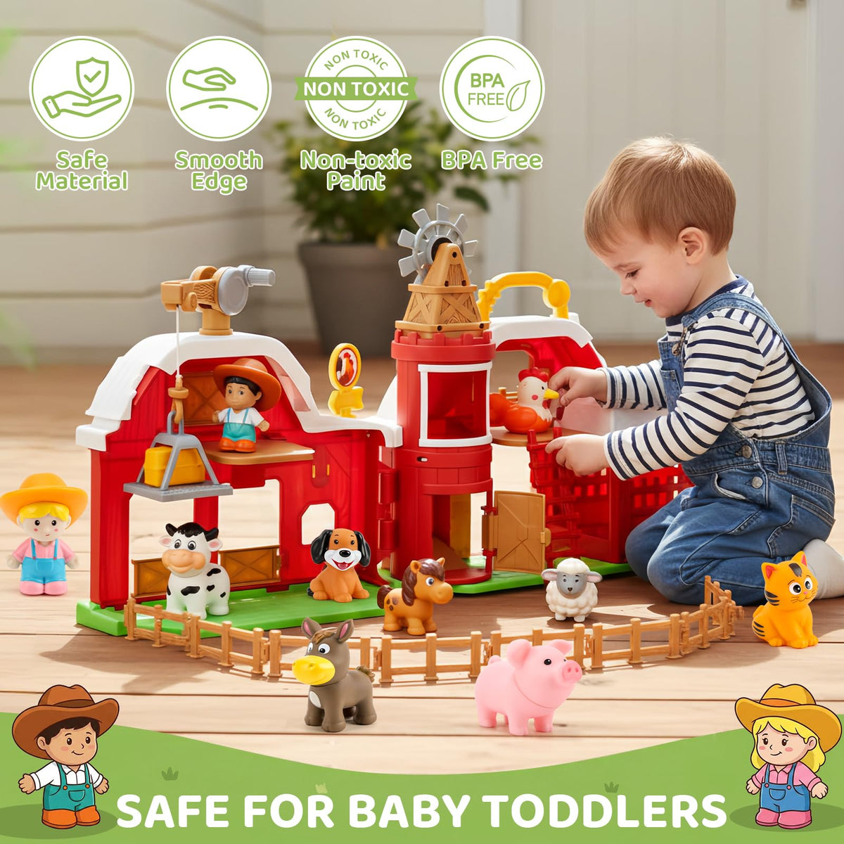 30-Piece Upgraded Farm Animal Big Barn Playset Gifts for Toddlers Christmas|Montessori Learning Toys for 18 Months Olds Girls Boys|Pretend Animal with Tractor Birthday Gifts for 2 Years