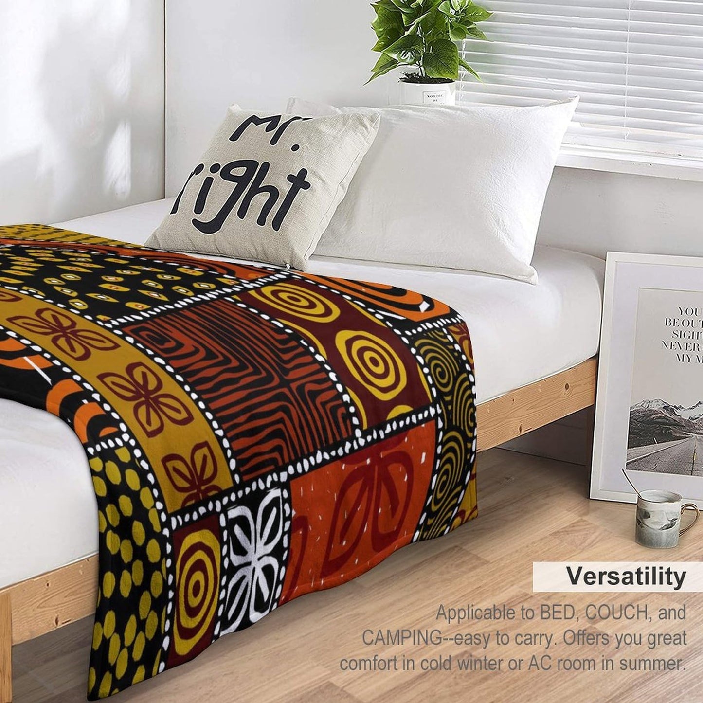 ZhiRain African Ethnic Throw Blanket Abstract Tribal Motifs Ethnic Lines Patchwork Style Blanket for Sofa Bed Couch Chair Or Dorm 50"x60"
