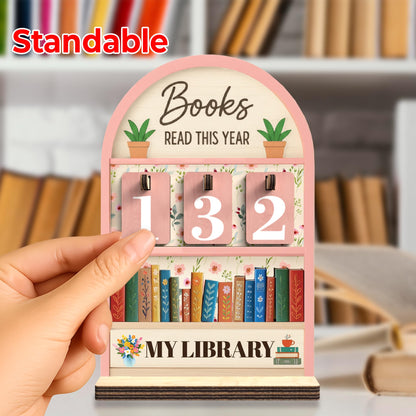 Pink Books Read This Year Counter, Reading Tracker Sign for Home Library Decor, Book Suncatcher Ornament, Book Lover Gift for Librarian, Reader, Teacher, Women, Floral Bookshelf Accessories FF812