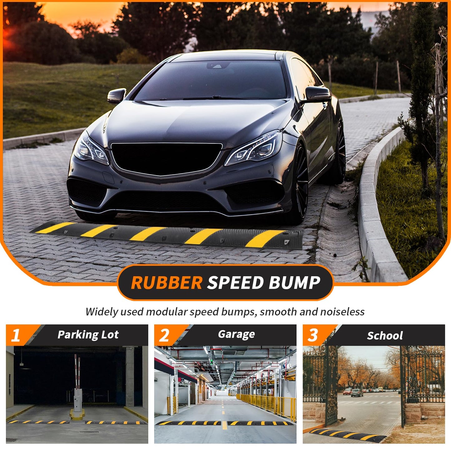 84'' Rubber Speed Bump, 1 Pack 2 Channel Modular Heavy Duty Speed Bumps Humps 25000 lbs Load Capacity, Cable Protector Ramp with 2 End Caps for Asphalt Concrete Gravel Driveway Road