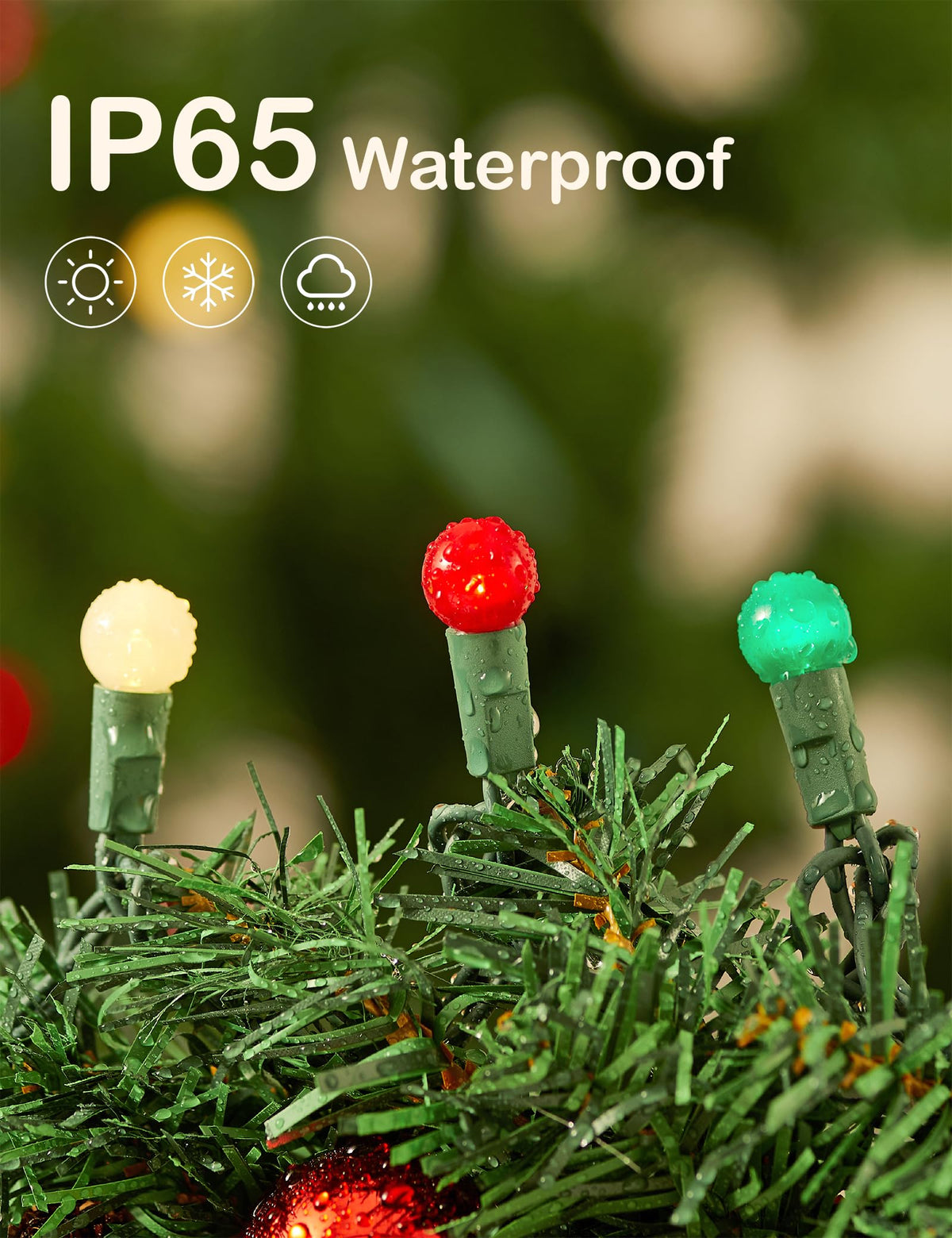 BOHON Christmas Lights Outdoor 24FT 70 LED G15 Red White and Green Globe String Lights Plug in with Pastel Bulb Green Wire for Indoor Patio Xmas Tree Garland Wreath Decor, Waterproof