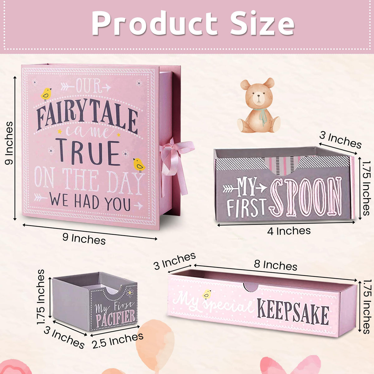 VOTUM Baby Keepsake Box for Treasured Memories, Fairytale - Lightweight, Handcrafted Boxes with 9 Labeled Compartments for First Memories - Gender Neutral Baby Shower Gifts for Girls, Boys