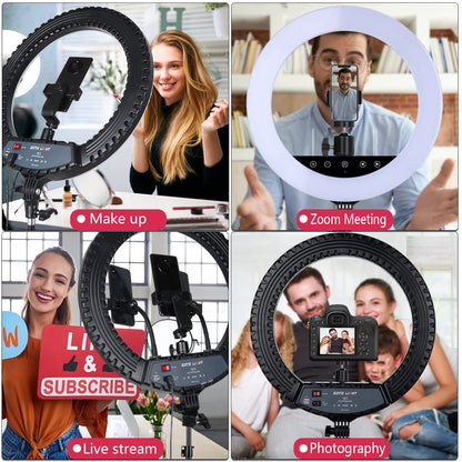 Upgraded 18 inch LED Ring Light with Tripod Stand, Ring Light with Touch Panel for Makeup Studio Portrait YouTube Vlog Video Shooting with Remote Controller, CRI>90