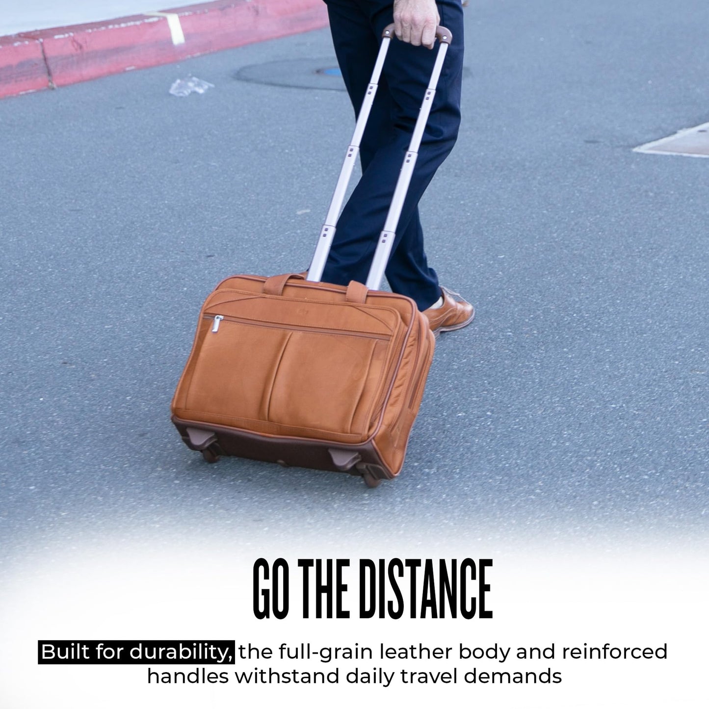 Solo Walker 15.6 Inch Laptop Bag, One Size, Walker Laptop Bag with Wheels, Leather, Skin-Coloured, Standard Size, Walker Leather Laptop Bag