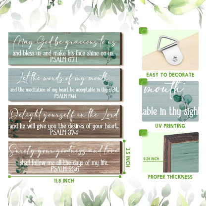 Yulejo 4 Pieces Bible Verses Wall Decor Psalms Scripture Wooden Christian Sign Rustic Wall Art Prayer Decorations for Home (Delicate Style)