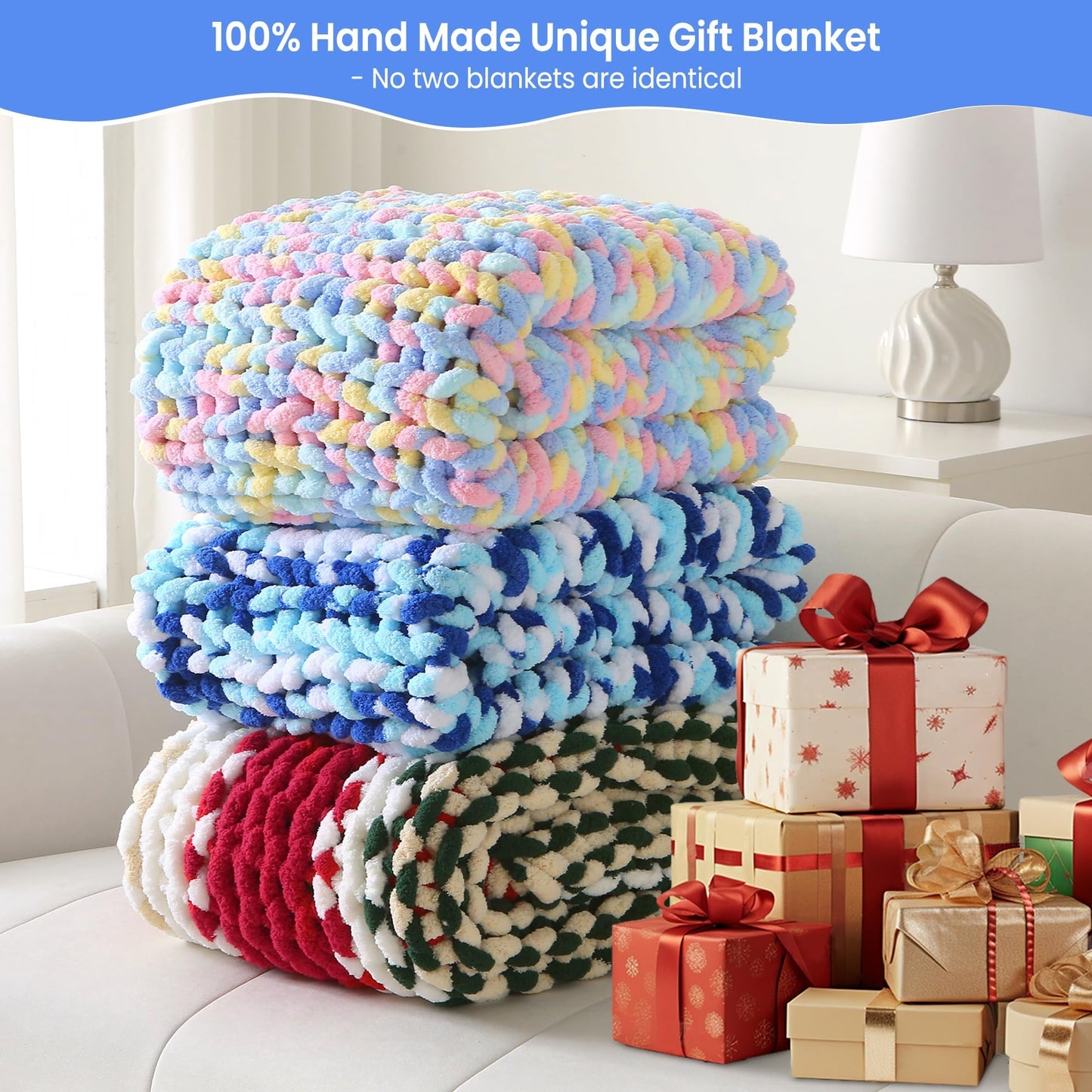Mooreeke Chunky Knit Blanket 50"x60" Soft Washable Chenille Throw Blanket Cozy 100% Handmade Crochet Gift Blankets with Jumbo Chenille Yarn for Couch Bed Sofa Room Decor -Purple and Pink