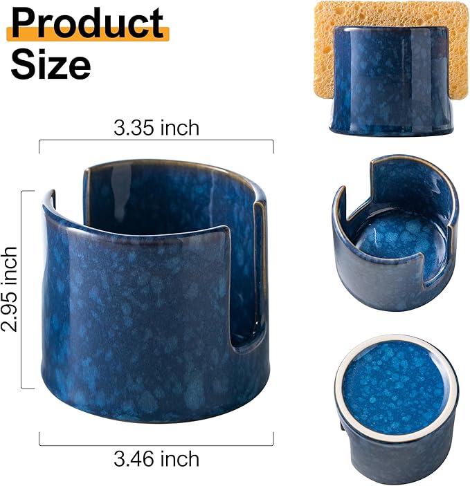 Kitchen Sponge Holder, Ceramic Sponge Organizer Scrubby Holder Sink Caddy Dish