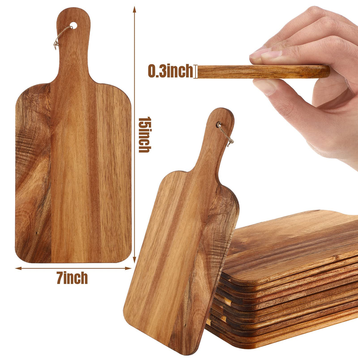 Patelai 6 Pcs Cutting Board Set with Handles Laser Engraving Wooden Charcuterie Kitchen Plain Serving Chopping Board Bulk for DIY Housewarming(Acacia Wood,15 x 7 Inch)