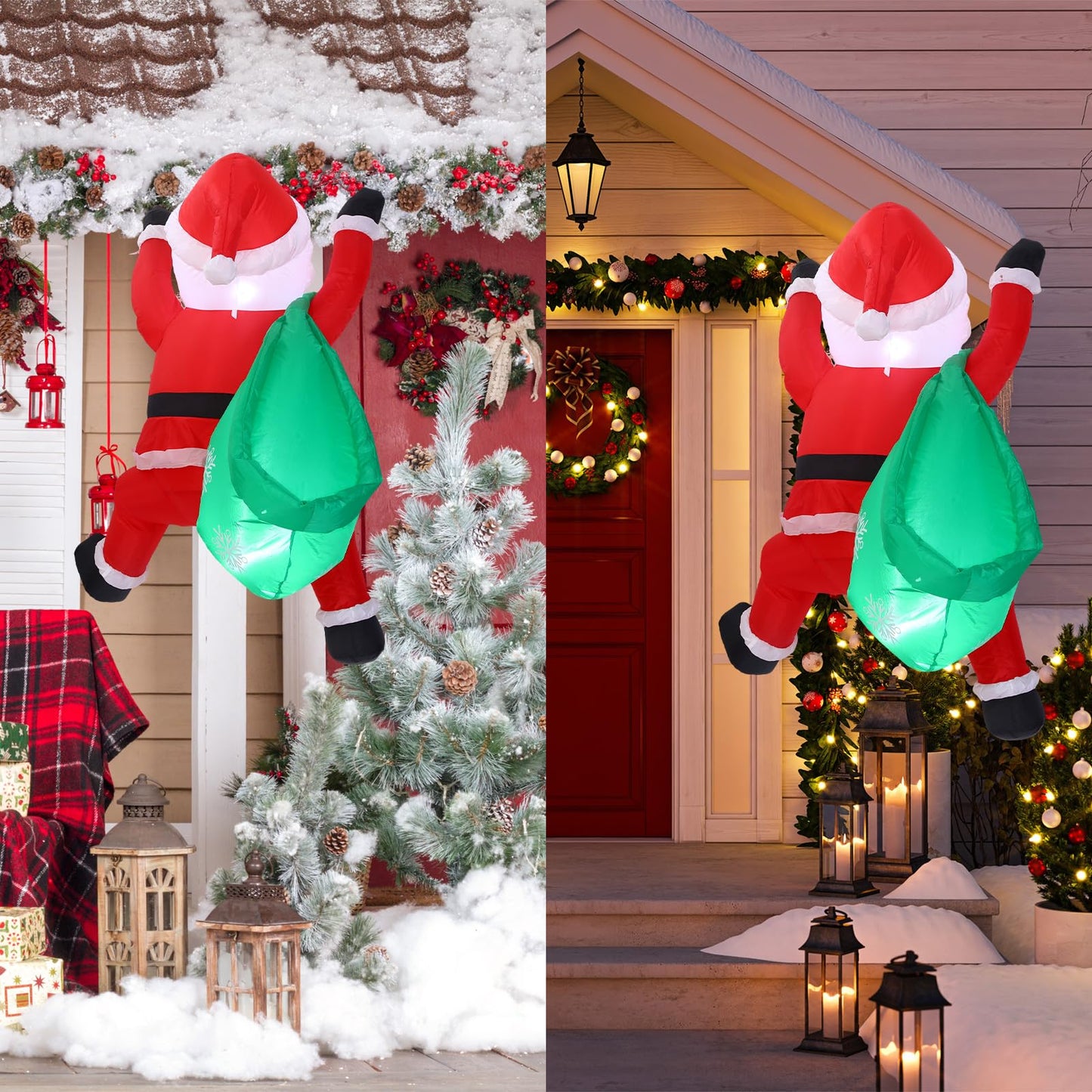 Jenaai 4 ft Christmas Inflatable Santa Claus Outdoor Decorations Climbing Hanging Santa Gift Bag with Build in LED Blow up Christmas Yard Decor for Xmas Porch Garden Lawn Vacation Indoor Outside