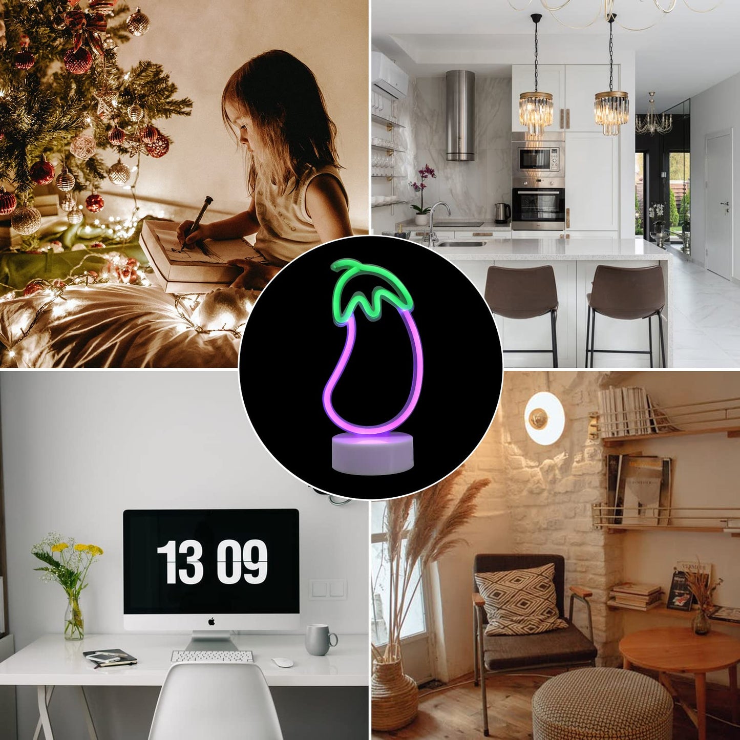 ENUOLI Eggplant Shaped Neon Sign,LED Eggplant Neon Sign for Bedroom Purple Eggplant Lights USB/Battery Operated Lamp Purple Room Decor Light Up for Games Room Living Room Party