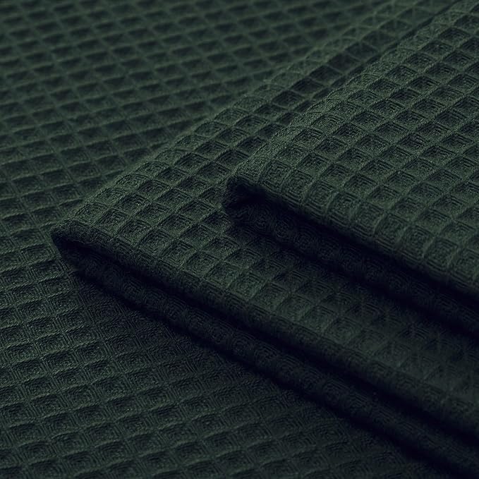 Encasa XO Kitchen Dish Towels Set | Dark Green | Waffle Weave and Flat Hand Tea