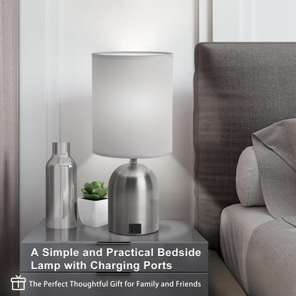 Fttoyoly Bedside Table Lamp for Bedroom, 3 Way Dimmable Touch Small Desk Lamp for Office with USB Charging Port Lamps for Living Room, Bedroom, Reading Room, Office, Grey/Sliver, Silver