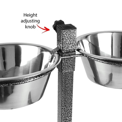 Dog Elevated Food Bowl Holder Set - Raised Cat Feeding Station Stand - Adjustable Height Pet Double Feeder - 2 Stainless Steel Water Bowls (Large)