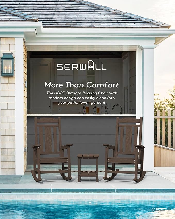SERWALL Outdoor Rocking Chair Set of 6, Patio Rocking Chairs Set, HDPE Rocking Chair Outdoor for Adults, Heavy Duty Front Porch Rocker, Coffee