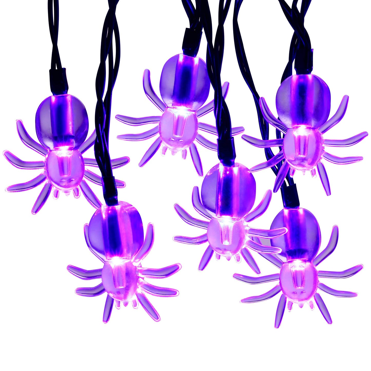 RECESKY 2Pack 20 LED Purple Spider String Lights with Timer - Total 13Ft Battery Powered Halloween String Light - Spooky Decor for Indoor House Party Holiday Window Halloween Decorations