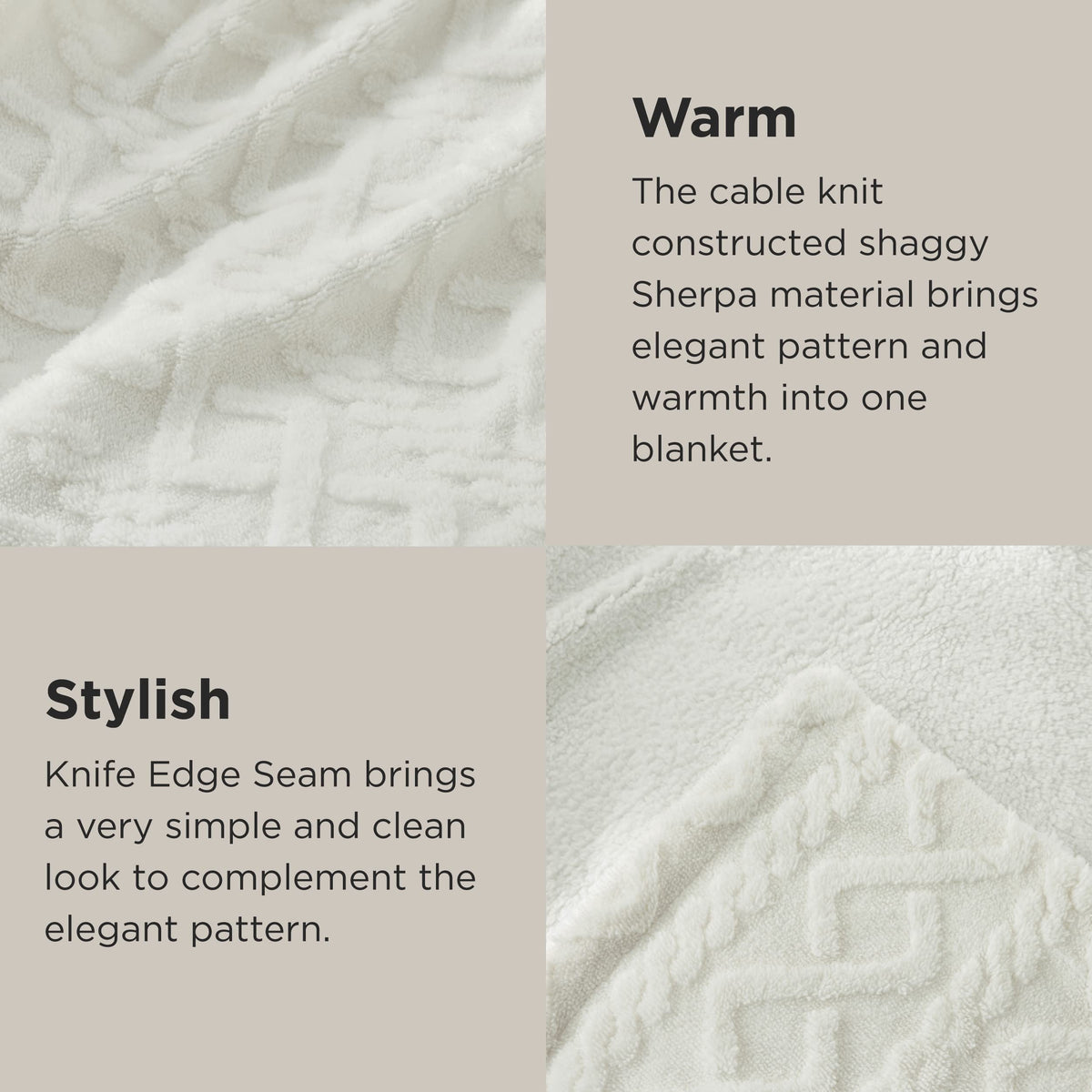 Bedsure Gentlesoft Sherpa Fleece Blanket Twin Size for Bed - Fluffy & Cozy Cable Jacquard Tufted for Women Gift, Thick and Warm Christmas Blanket for Winter, Cream, 60x80 Inches