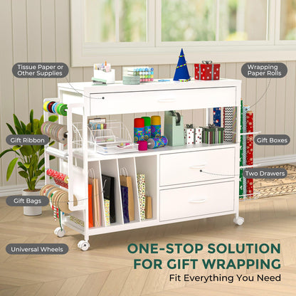 Anrigeail Wrapping Paper Storage & Organizer, Craft Cart with Ribbon & Gift Bag Storage, Wrapping Paper Organizer Holder(3 Wooden Drawers-White)