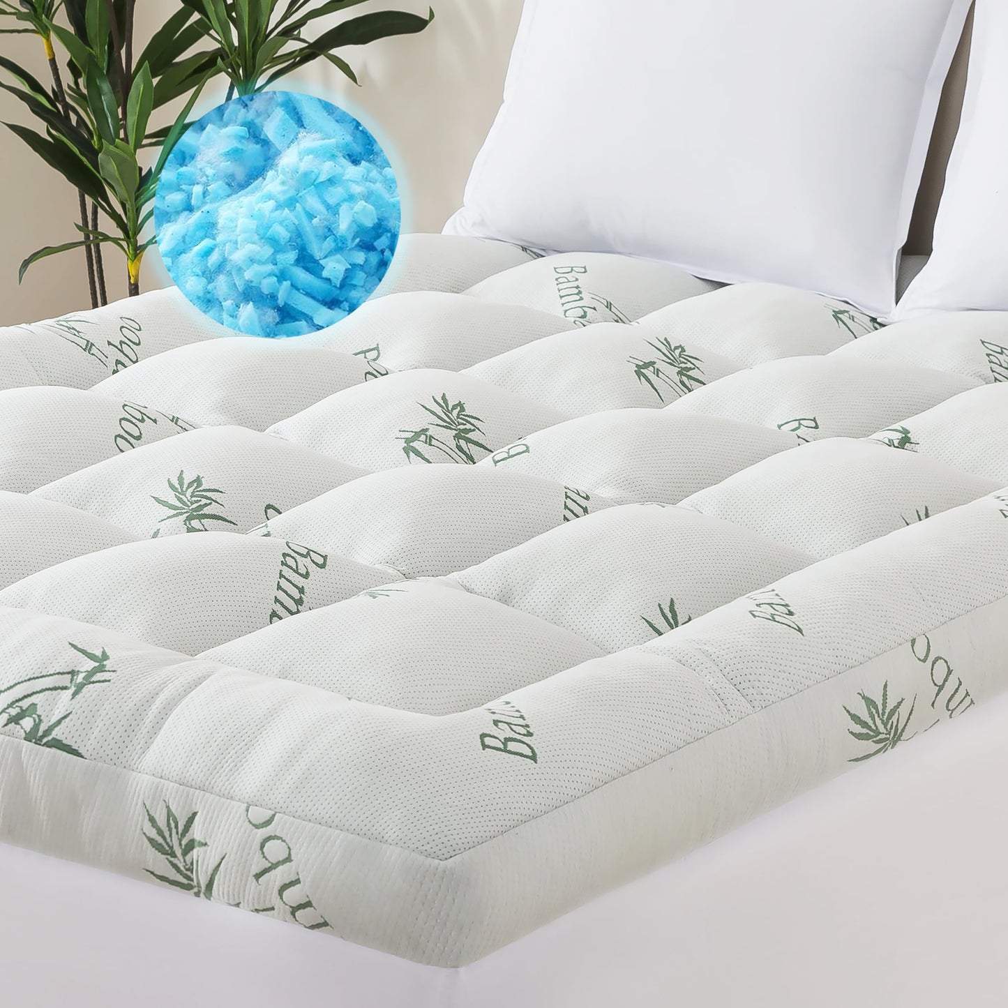 ELNIDO QUEEN® 3 Inch Memory Foam Mattress Topper Full Size - Cooling Breathable Bamboo Viscose Pillow Top for Hot Sleepers, 1700 GSM Fill, Ultra Soft Mattress Pad for Back Pain Relief, 3"x54"x75"