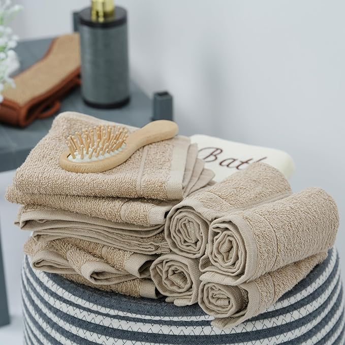 Tens Towels Pack of 12 Washcloths, 12 x 12 Inches, Lighter Weight, Quick to Dry