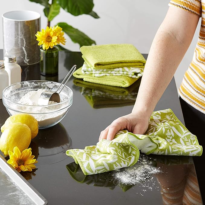 DII Cleaning Collection Multi-Purpose Microfiber, Avocado Floral, Dishtowel Set
