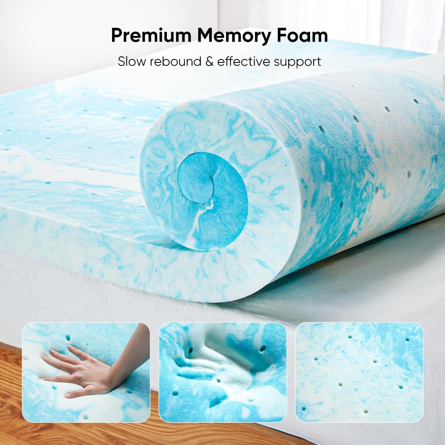 Marsail 3-inch Queen Memory Foam Mattress Topper, Gel Infused Cooling, Soft for Sleeper Sofa, RV, Camper, Made with CertiPUR-US® Certified Foam
