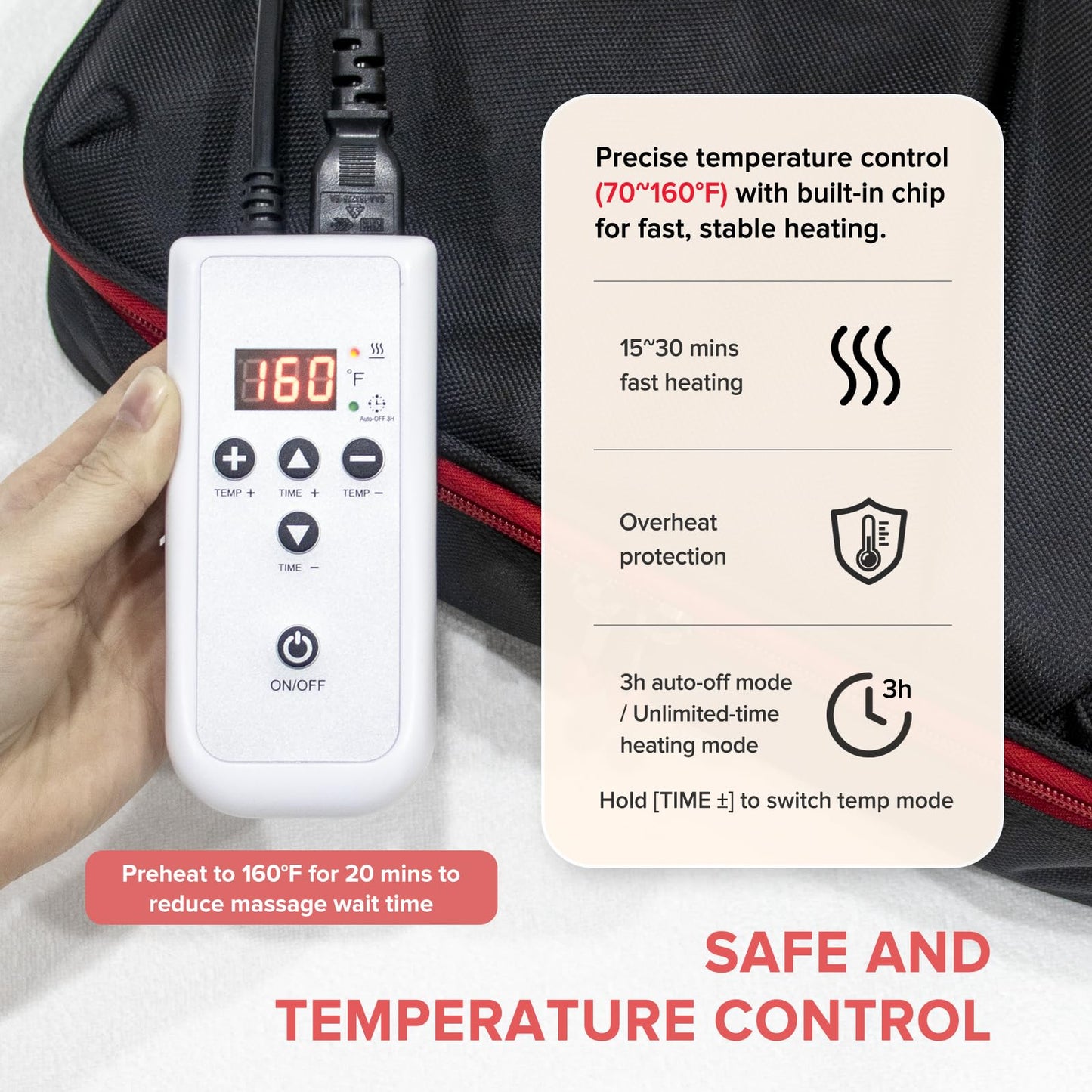 Goodtar Hot Stone Massage Warmer with Temp Control, Double Side Heating Massage Stone Heater, Electric Hot Stones Warmer for Professional/Home Spa, Portable Heating Travel Bag (Black)