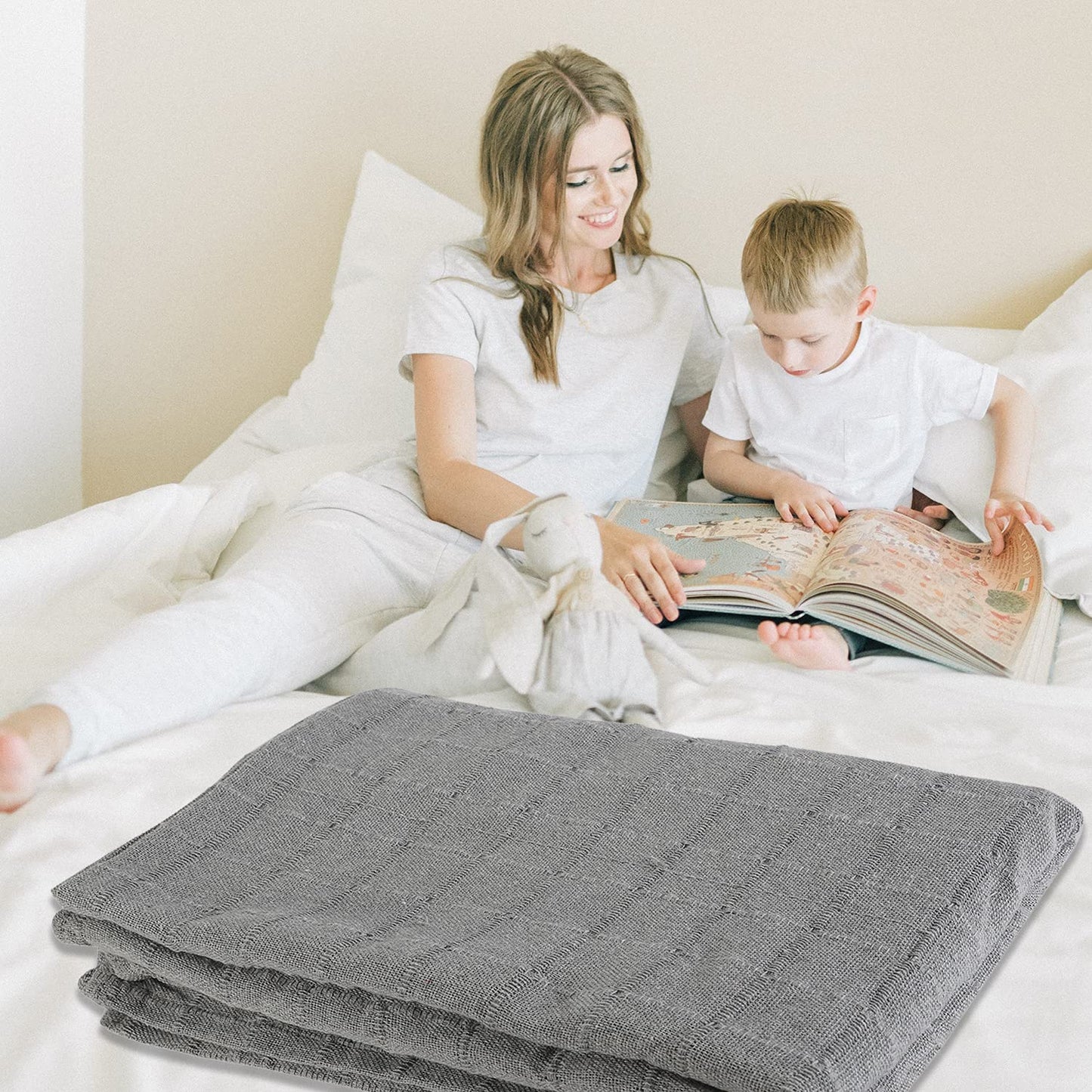 100% Cotton Gray Throw Blanket Woven Checker Pattern Super Soft Breathable Lightweight 68x90 inches Birthday