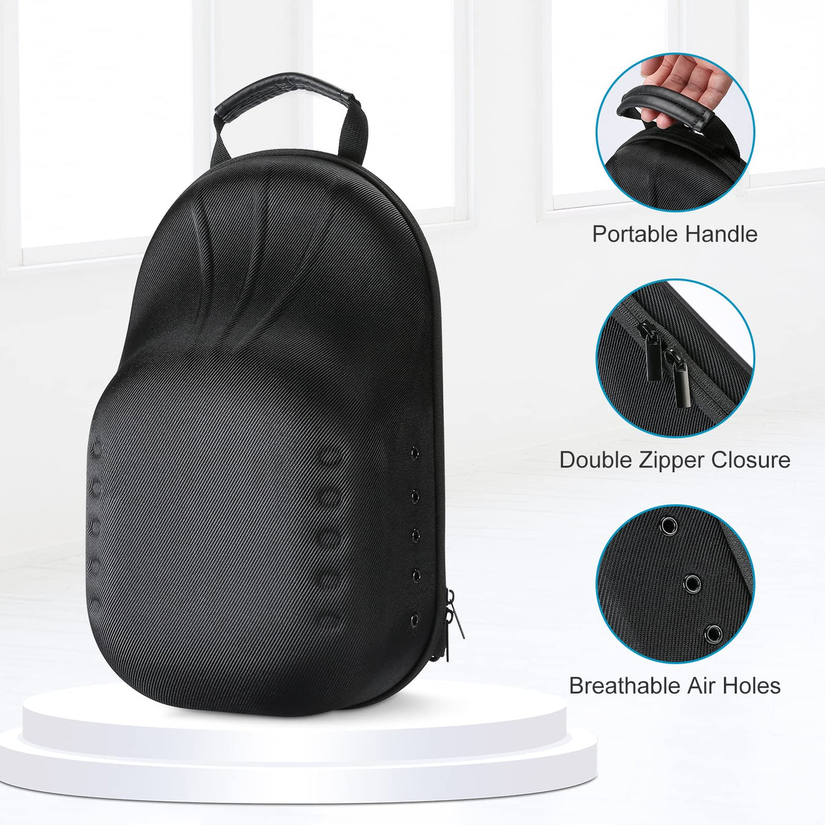 ProCase Hat Travel Hard Case, Hat Carrier Storage Bag for 7-8 Baseball Caps,Hat Organizer Ball Caps Holder with Adjustable Shoulder Strap -Black