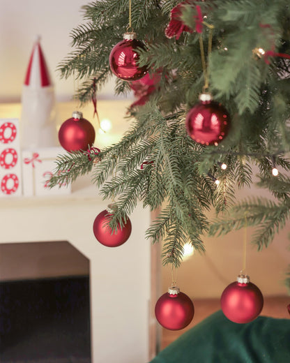 WDS WONDROUS Glass Christmas Hanging Ball Ornaments, Set of 12 Decorative Balls for Xmas Tree Decoration, Shiny and Matte Deep Red Christmas Ornaments