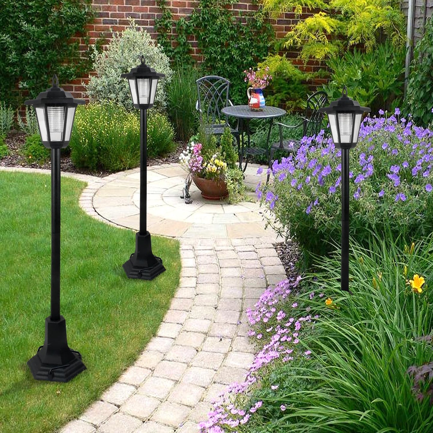 Guaranteed4Less LED Garden Lights Lamp Post Solar Powered Lantern Patio Pathway Walkway Outdoor (2),Black