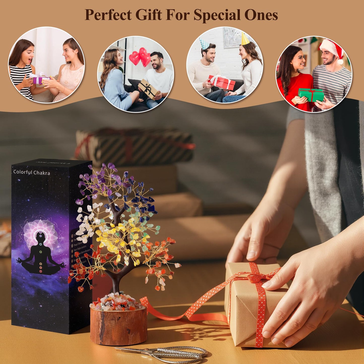 Crystal Tree of Life, Healing Crystal Trees with 280 Beads Chakra Stones, Handmade 7 Chakra Tree for Home Office Desk Crystal Decor, Good Luck Birthday Gifts for Women, Mom