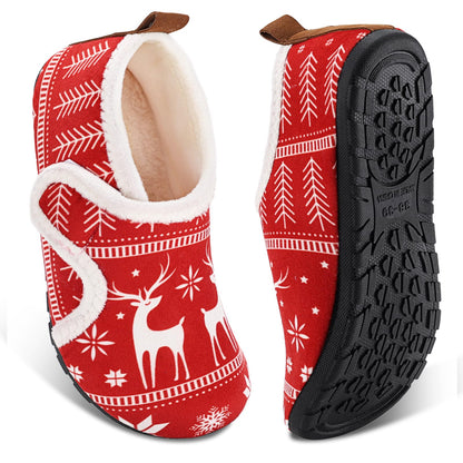 Ibeauti Womens Mens House Slippers Rubber Sole Indoor Slipper Socks Lightweight Fleece Lined Slip-on Barefoot Slippers (Red-Christmas, Adult, Women, Numeric Range, Medium, 8.5, 9.5)
