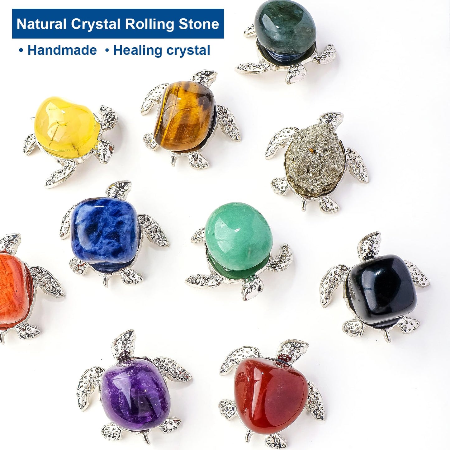Apengshi 8 PCS for Teens Crystal Figurines Turtle Natural Animal Figurines Sea Animal Jade Gemstone Carving Handmade Tabletop Ornament (8-PCS-Rolling-Turtle)