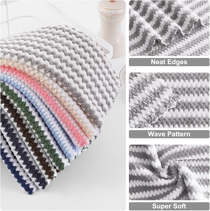 Homaxy Kitchen Towels, Ultra Soft and Absorbent Dish Towels, Reusable Fast