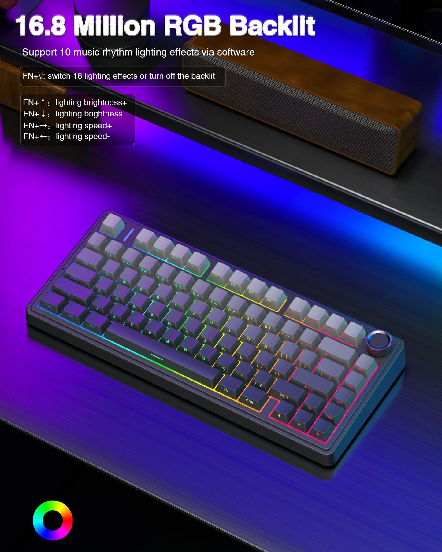 AULA F75 Wireless Mechanical Keyboard, Gasket Mounted, Hot Swappable, Pre-lubed Reaper Switches, RGB Backlit, 2.4GHz/Type-C/Bluetooth Gaming Keyboard (75%)