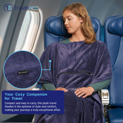 Travelrest 4-in-1 Travel Blanket - Pillow Blanket for Airplanes, Compact, Built in Carry Case, Ultra Plush and Soft for Long Travels, Wearable, Zippered Pocket
