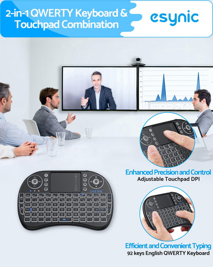 eSynic Upgraded Backlit Keyboard Wireless Bluetooth 2.4GHz Keyboard Touchable Portable with Touchpad Mouse and Built-in Rechargeable Battery For Google Smart TV Android Box Windows Laptop