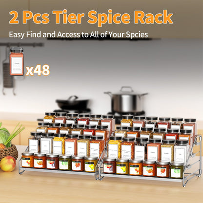 4 Tier Spice Rack for Cabinet, Spice Rack Organizer, Depth Adjustable Spice Holder for Countertop, Cupboard, Pantry, Seasoning Shelf, Metal, Black (1 Pack)
