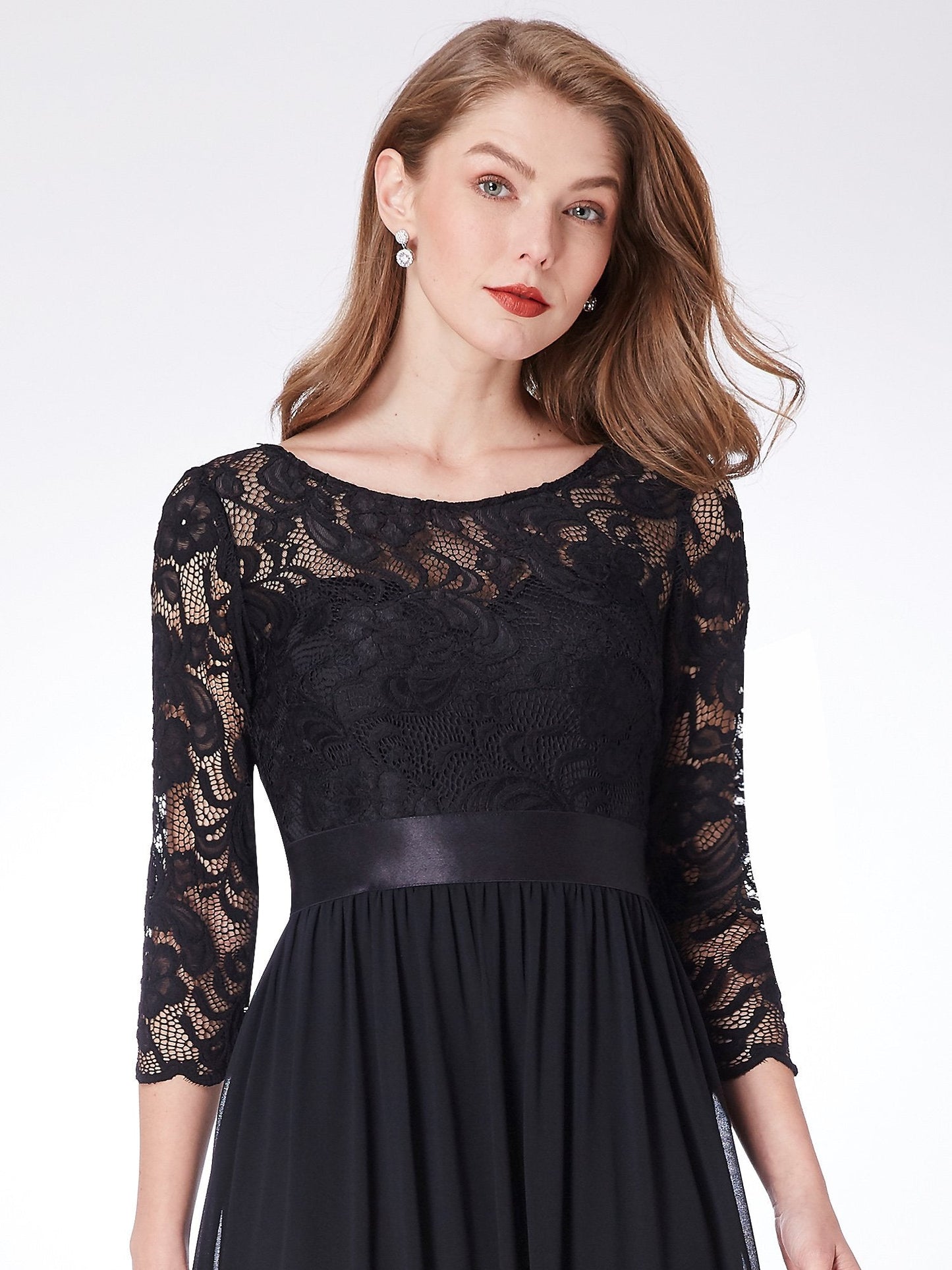 Ever-Pretty Women's Bridesmaid Dresses 3/4 Sleeve Empire Waist Maxi Mother of The Bride Dresses Black US6