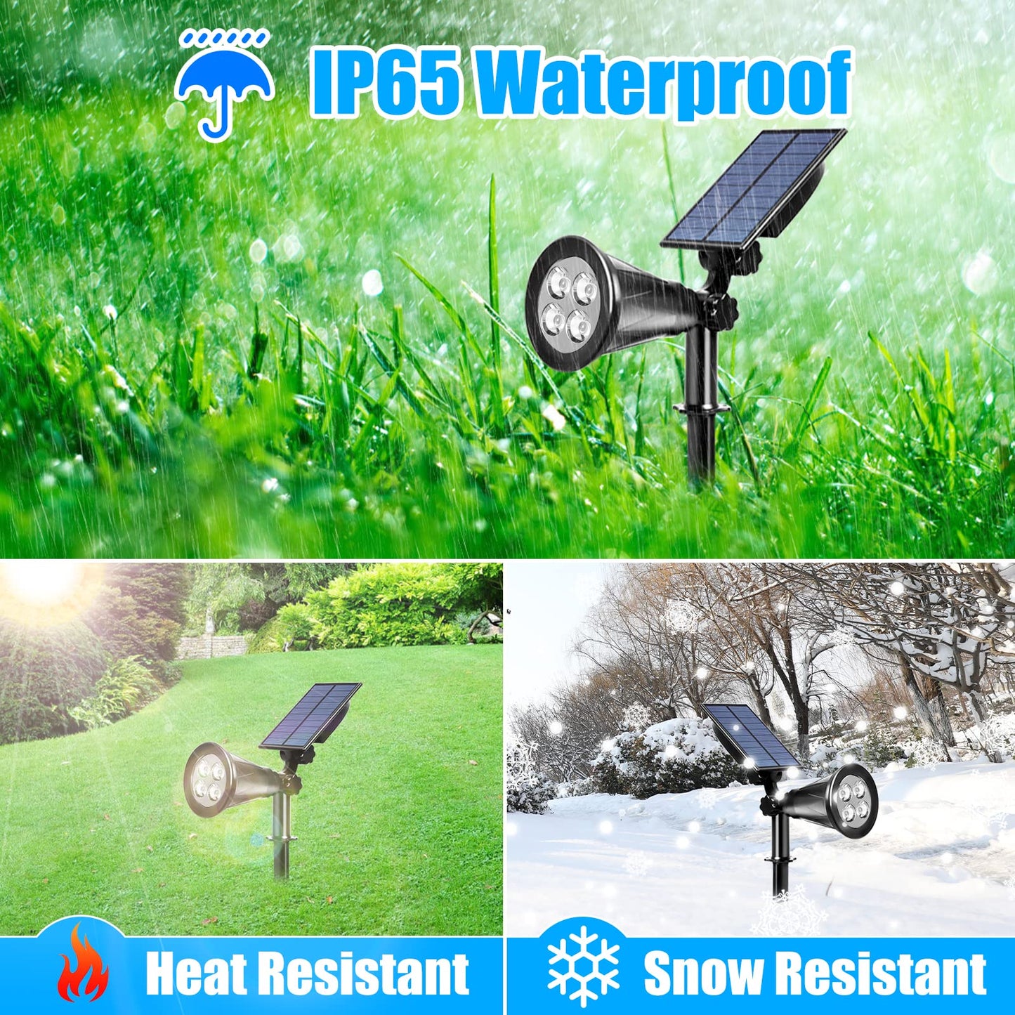 T-SUN 2 Pack LED Solar Spotlight, Waterproof Outdoor Security Garden Landscape Lamps, 180°Angle Adjustable,Daylight 6000K, Auto-on at Night/Auto-Off by Day for Tree, Yard,Lawn,Pathway