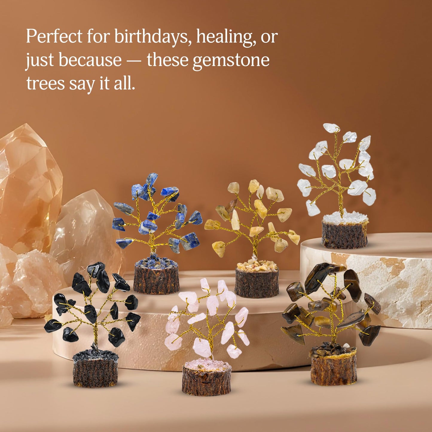 YATSKIA Crystal Tree Gifts for Women, Crystals and Stones, Home Office Desk Decor, Crystal Tree of Life Decor, Money, Spiritual, Reiki, Good Luck Gifts for Mom (Set of 12 Mini Trees)