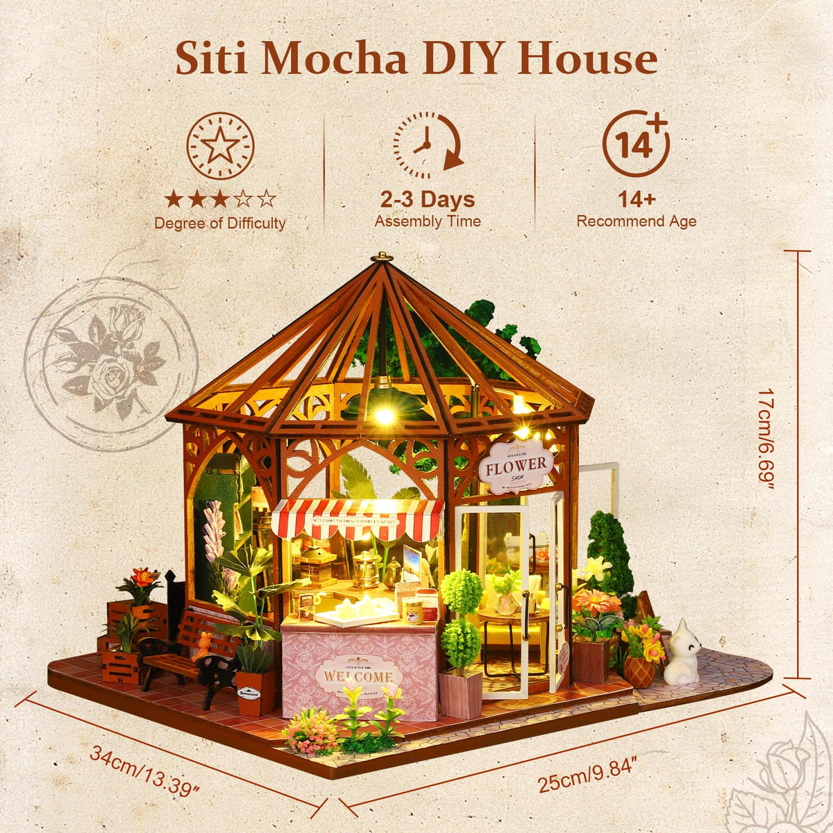Hallisun DIY Miniature House Building Kits, Romantik Villa and Siti Mocha House 3D Wooden Dollhouse Toys, Birthday Festival Gift for Teens Adults with Dustproof Covers
