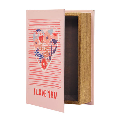 PACOLO Decorative Book Boxes, Faux Wood cover Storage for Hidden Jewelry, Money, and Cash (I LOVE YOU)