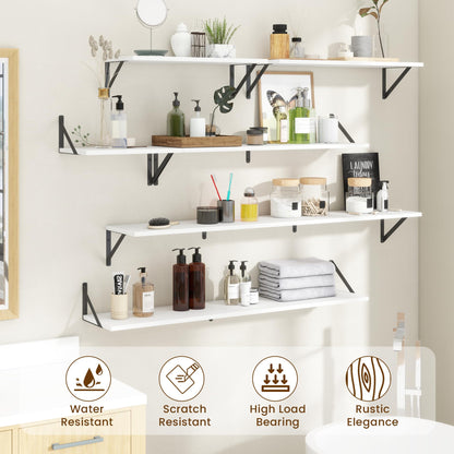 Acovy Floating Shelves for Wall Decor,24" Wx8 D Wall Mount Floating Bookshelf Set of 2,Hanging Storage Shelf with Sturdy Metal Brackets,Wooden Shelf for Living Room,Bedroom,Bathroom,White