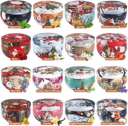 YOROXRG 16 Pack Christmas Scented Candles Gift Set 2.5oz Strong Fragrance jar Candles Natural Soy Wax Candles Portable Travel Tin Jar Candles Gifts for Home Scented Decoration Birthday Valentine'sDay