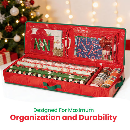 Handy Laundry Gift Wrap Storage Organizer, Easily organize Wrapping Paper, Ribbons, Bows, Scissors, Fits 18-24 Standard Rolls, Keeps Gift Supplies in Perfect Condition & Ready for Next Season, (Red)