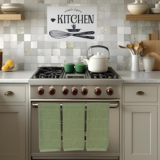 Serafina Home Dark Sage Green Kitchen Hand Dish Towels: Oversized 28" x 18"