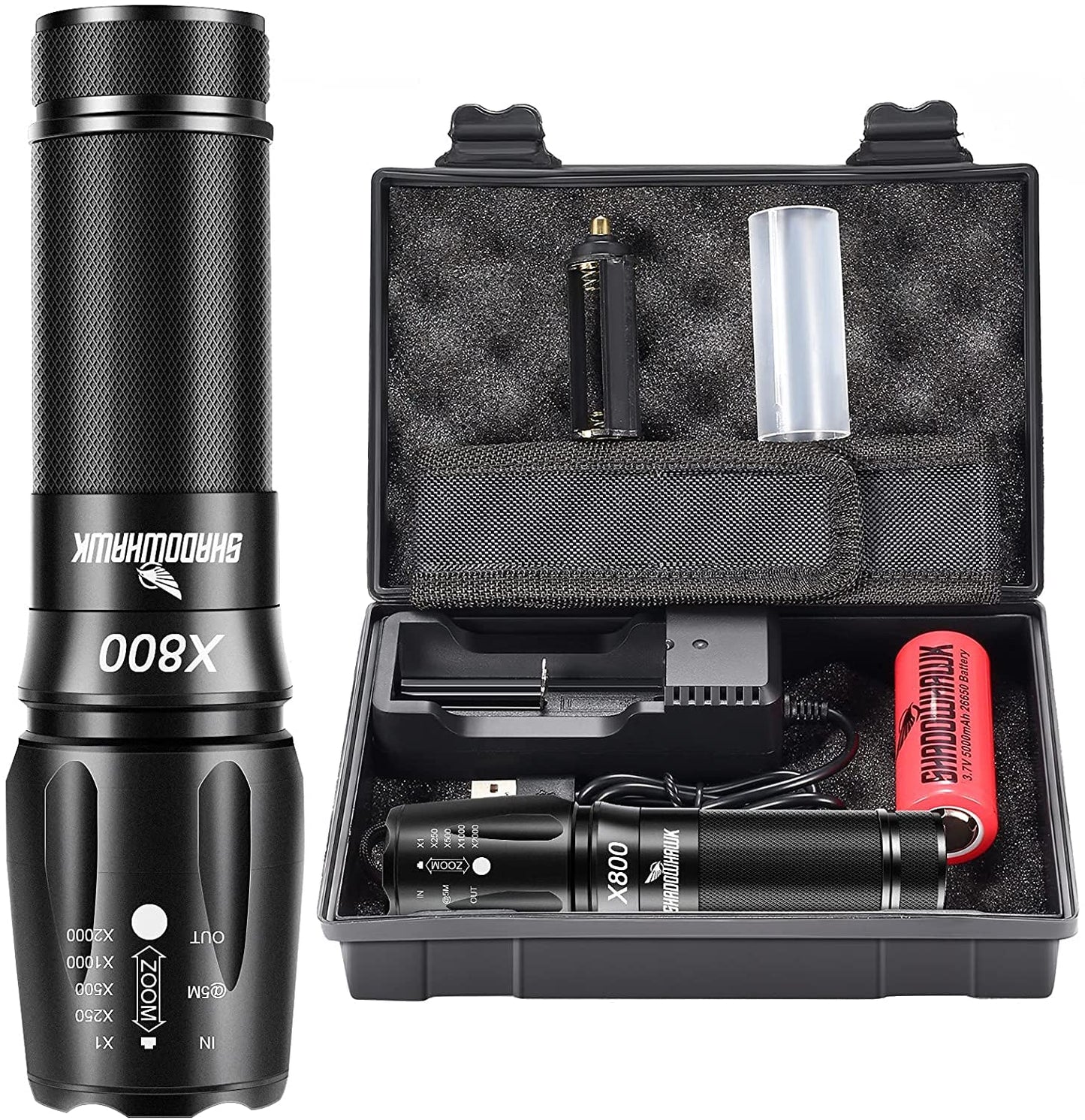 Shadowhawk X800 300000 Lumens Torches LED Super Bright Rechargeable, Powerful Bright Torch Flashlight, LED Torches Battery Powered Waterproof for Outdoor Gift