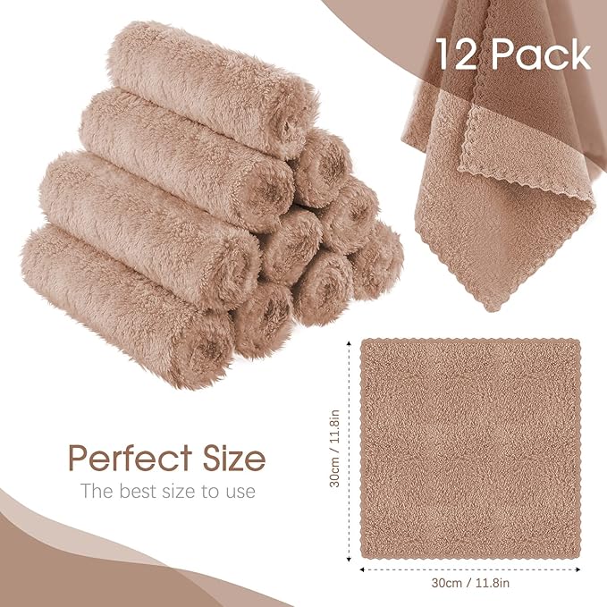 Syhood 12 Pieces Face Wash Cloth 12 x 12 in Makeup Remover Cloths Towel Coral